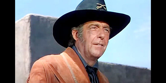 Howard Negley as Gen. Sam Houston, warning the residents of Franklin of the Mexican Army's advance in The Man from the Alamo (1953)