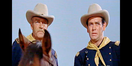 James Millican as Gen. Crookk and David Janssen as Lt. Colin Cartwright, watching the Sioux from a distance in Chief Crazy Horse (1955)