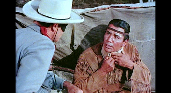 Jay Silverheels as Tonto, recovering from a near hanging with The Lone Ranger's help in The Lone Ranger (1956)