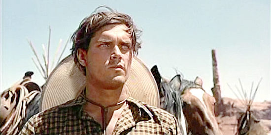 Jeffrey Hunter as Martin Pawley, finally finding Scar's camp in The Searchers (1956)