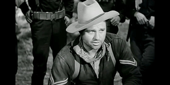 Jim Davis as Cpl. Moyland, wary of his commanding officers in Little Big Horn (1951)
