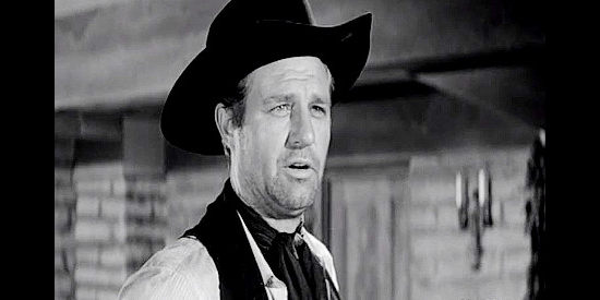 Jim Davis as Dean Cannary, the man trying to force that Shattucks off their ranch in Duel at Apache Wells (1957)