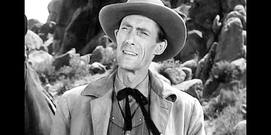 John Carradine as Bergstrom, the man who's been dealing with the Indians in Thunder Pass (1954)