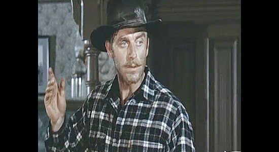 John Dehner as Emil Cabeau, the stable owner working with Silver Kirby in Cripple Creek (1952)