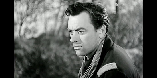John Ireland as Lt. Haywood, convinced Capt. Donlin will send him on a suicide mission in Little Big Horn (1951)