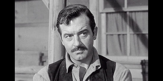 John Payne as John WIlloughby, figuring out the true identity of the ex-Confederate he's helped nurse back to health in Rebel in Town (1956)
