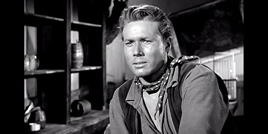 John Smith as Duff Dailey, cornered by Indians and worried in Ghost Town (1955)