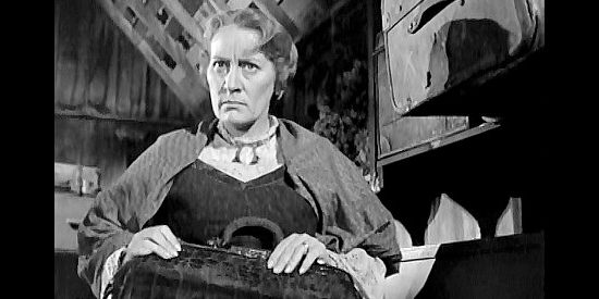 Katherine Warren as Mrs. Boggs, struggling with a difficult decision in Fury at Gunsight Pass (1956)