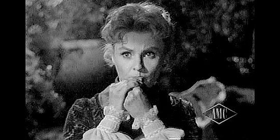 Kathleen Crowley as Dolores Carter, spooked by Drake Robey in Curse of the Undead (1959)