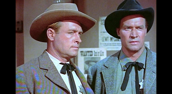 Lee Roberts as Indian agent Muller and John Pickard as Sheriff Sam Kimberley, trying to keep Kilgore in check in The Lone Ranger (1956)