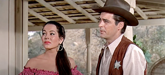 Lita Baron as Maria, the abused girlfirend of ---- with Alec Longmire (Rory Calhoun) in Red Sundown (1956)