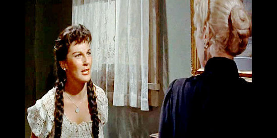 Lita Milan as Elena, the Mexican girl who loves Cole, confronting Martha Wilkinson in The Violent Men (1955)