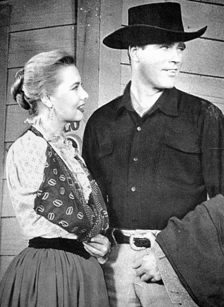 Lola Albright as Julie Wescott with Charles Quinlivan as John Trey in Seven Guns to Mesa (1958)