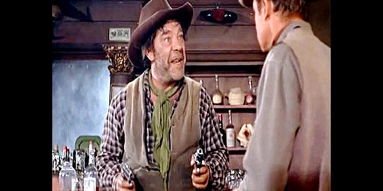 Lon Chaney Jr. as Crazy Charlie, talking about the best way to avoid being around his bothersome wife with Sheriff Brewster in The Boy from Oklahoma (1954)