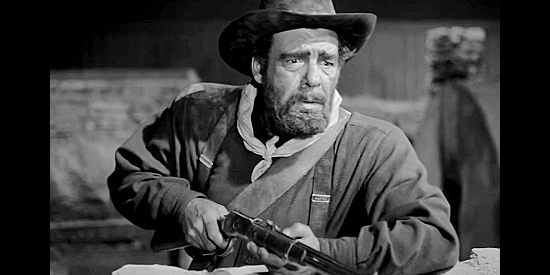 Lon Chaney Jr. as Trooper Kebussyan, blaming Capt. Lance for Holloway's death in Only the Valiant (1951)