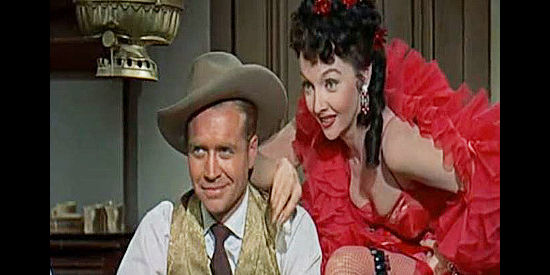 Lyle Bettger as Decker and Mari Blanchard as Brandy, about to cheat Henry Skinner out of his ranch in Destry (1954)