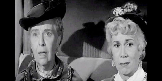 Madge Kennedy as Mary East and Bea Benaderet as Ella Heather, worrying about fibs they've told their potential husbands in Plunderers of Painted Flats (1959)