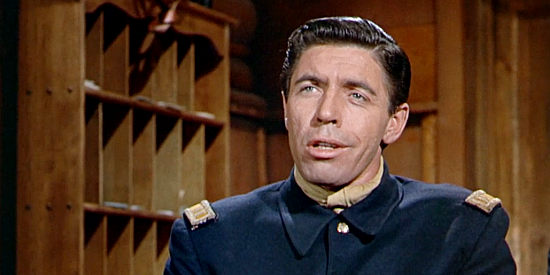 Michael Pate as Capt. Benteen, testifying during an inquiry in Seventh Cavalry (1956)