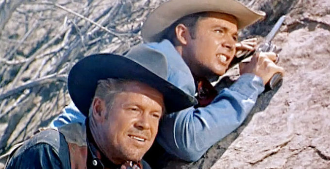 Dan Duryea as Whitey Kincaid and Audie Murphy as Clay O'Mara in Ride Clear of Diablo (1954)