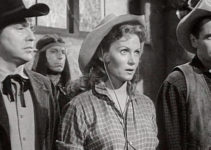 Edmund O'Brien as Dunn Jeffers, Rhonda Fleming as Candace Bronson and Glenn Ford as Gil Kyle in The Redhead and the Cowboy (1951)