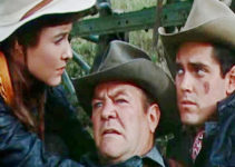 Janice Rule as Aud Niven, Paul Birch as her father Andy and Jeffrey Hunter as Bless Keough in Gun for a Coward (1956)