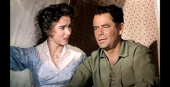 Julie Adams as Beth Anders and Glenn Ford as John Stroud in The Man from the Alamo (1953)