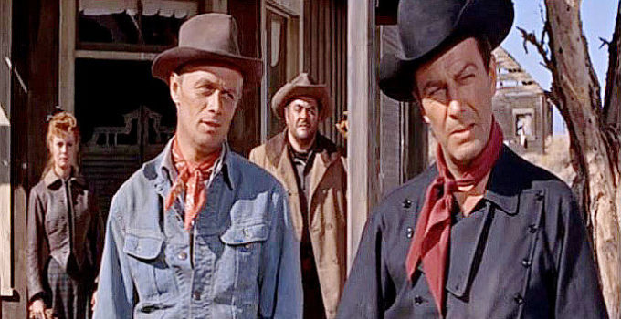Richard Widmark as Clint Hollister and Robert Taylor as Jake Wade in The Law and Jake Wade (1958)