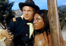 Robert Stack as Maj. Tom Burke and John Hodiak as Cochise, locked in battle side by side in Conquest of Cochise (1953)