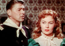 Ronald Reagan as Capt. Vance Britten and Rhonda Fleming as Julie McQuade and a tense reunion in The Last Outpost (1951)