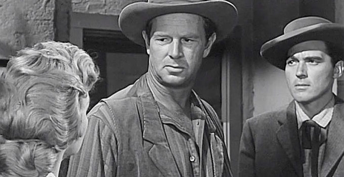 Sterling Hayden as Rick Martin and William Bishop as Canby Judd with the girl they both love in Top Gun (1955)