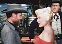 PROMO -- Tom Neal as Arch Clements, Barbara Payton as Kate and WIllard Parker as Jesse James in The Great Jesse James Raid (1953)