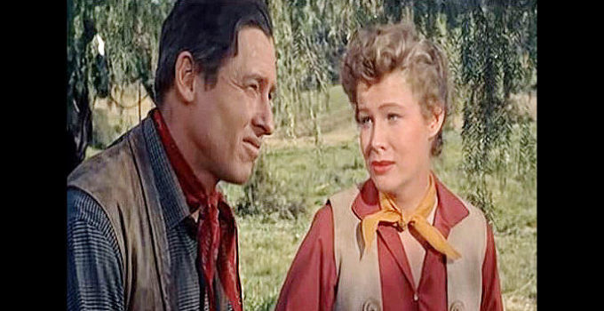 Will Rogers Jr. as Tom Brewster and Nancy Olson as Katie Brannigan in The Boy from Oklahoma (1954)
