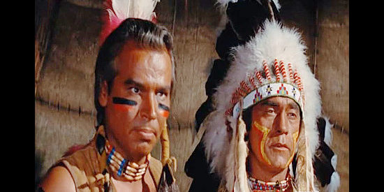 Pat Hogan (left) as Dull Knife and a fellow chief debate post-Little Big Horn options with Crazy Horse in Chief Crazy Horse (1955)