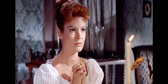 Patricia Owens as Peggy, the fiancee of lawman Jake Wade in The Law and Jake Wade (1958)