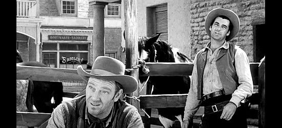 Paul Langton as Rip Coker and Rory Calhoun as Utah Blaine, looking to hire more hands in Utah Blaine (1957)