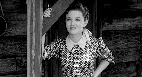 Phyllis Coates as Gail Robinson, uprooting her life to become cook on a trail drive in The Longhorn (1951)
