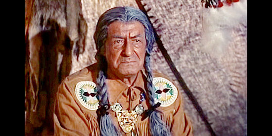 Ralph Moody as Chief Wise Eagle, asking Paul Arrow to learn more about the white man's ways in Pawnee (1957)