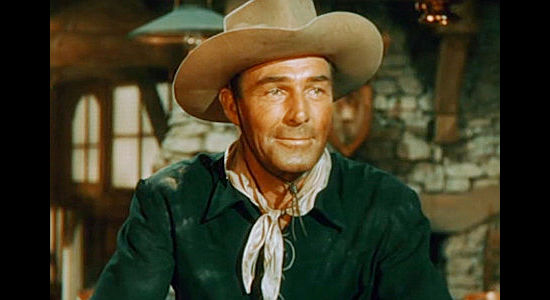 Randolph Scott as Jim Redfern, looking to start a cattle empire in gold country in The Cariboo Trail (1950)