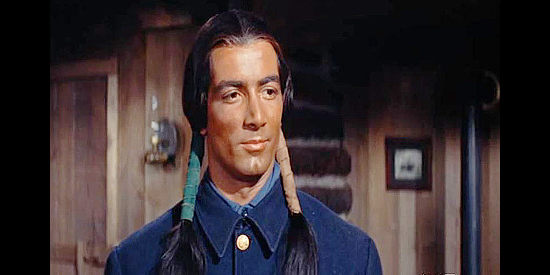 Ray Danton as Little Big Man, switching uniforms after failing to land Little Fawn as his wife in Chief Crazy Horse (1955)