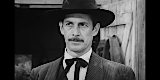 Reed Hadley as Frank James, concerned the Jesse rumors will jeopardize the new life he's leading in The Return of Jesse James (1950)