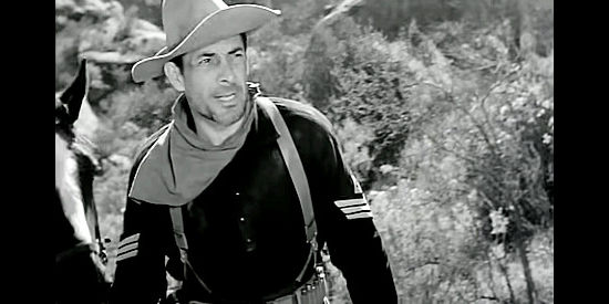 Reed Hadley as Sgt. Maj. Peter Grierson, resentful after a post-Civil War demotion in Little Big Horn (1951)