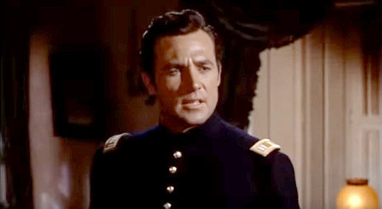 Rex Reason as Capt. Seth Parton, deciding to use Amantha's secret against her in Band of Angels (1957)