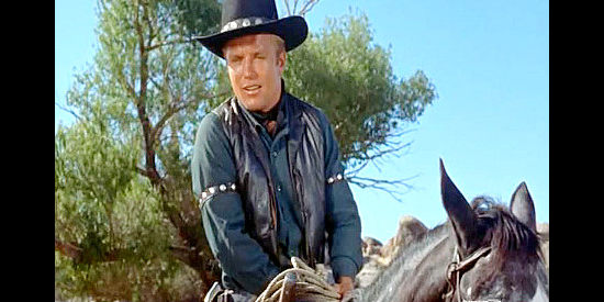 Richard Jaeckel as Wade Matlock, the fast gun on the Anchor payroll who kills one of John Parrish's ranch hands in The Violent Men (1955)