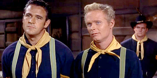 Robert Keys as Sgt. Darrach and Sterling Franck as Ezra, two of the soldiers from the South in Revolt at Fort Laramie (1957)