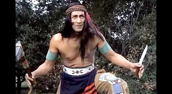 Rodd Redwing as Chief Arrowhead, chief of the Mingo tribe, ready for a showdown with Pathfinder in The Pathfinder (1952)