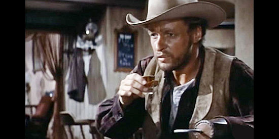 Russell Johnson as Hook, the gang member who tries to pin a woman's murder on Givens in The Saga of Hemp Brown (1958)