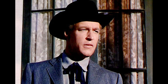Russell Johnson as Lam Blandon, demanding Harvey pay for the Yaqui massacre in Tumbleweed (1953)