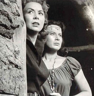 Susan Cummings as Ellen Carter and Lisa Montell as Tula in Tomahawk Trail (1957)