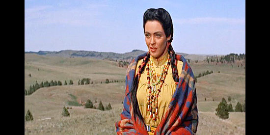 Suzan Ball as Black Shawl, bringing her husband news of Custer's approach in Chief Crazy Horse (1955)