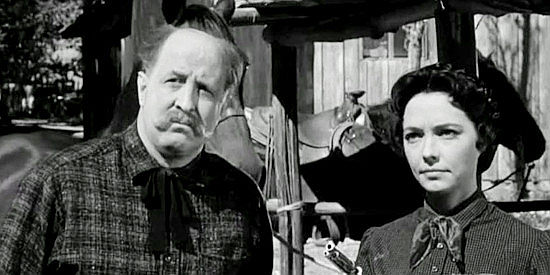 Sydney Mason as Matt Riordan and daughter Nita (Margaret Field), ordering the Tetlow men off their property in Blackjack Ketchum, Desperado (1956)